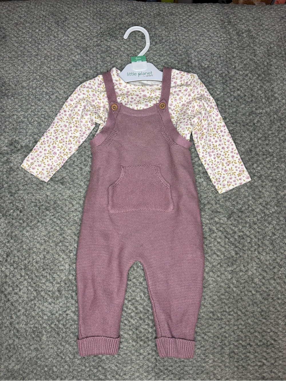 Little Planet by Carter’s Organic Baby Girls 2pc Floral Top & Knit Overalls 6M